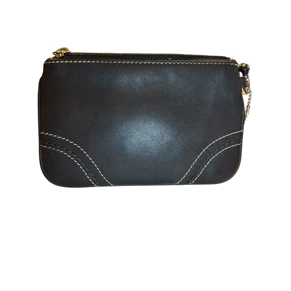 Coach SoHo Black Leather Wristlet with Contrast Stitching - Picture 5 of 9